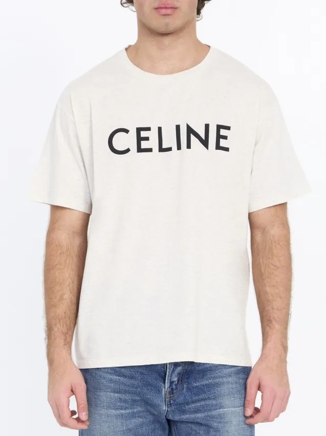 CELINE  |Crew Neck Pullovers Plain Cotton Short Sleeves Logo Luxury