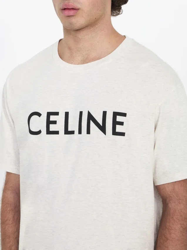 CELINE  |Crew Neck Pullovers Plain Cotton Short Sleeves Logo Luxury