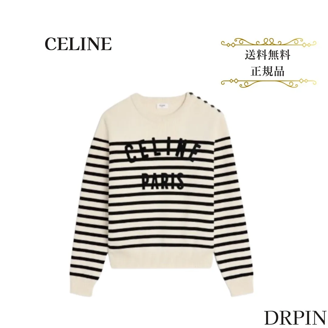 CELINE  |Stripes Long Sleeves Plain Cotton Long Sleeve T-shirt Logo