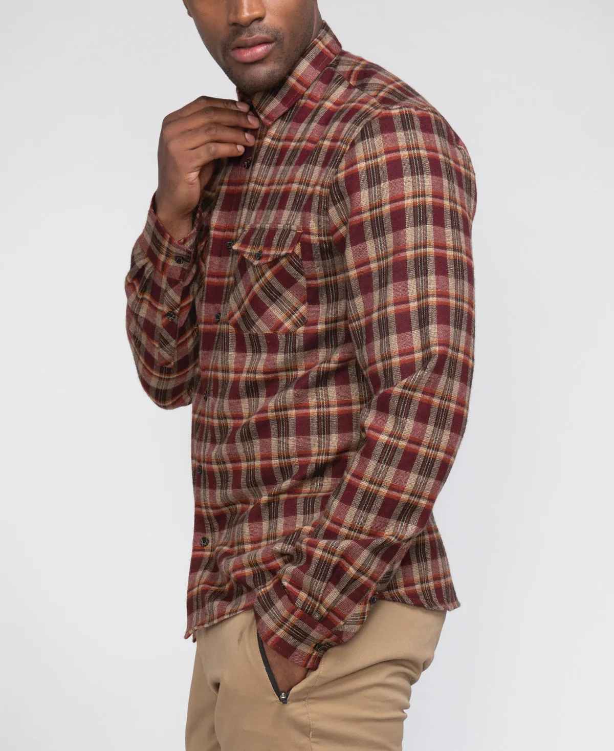 Cherokee Plaid Flannel Shirt (Cranberry)