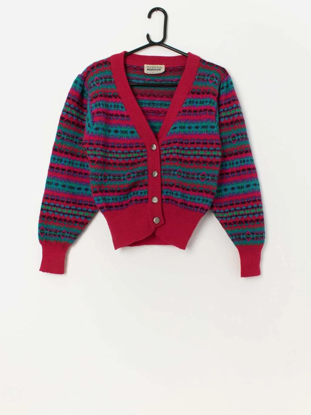 Colourful vintage Monsoon Fair Isle wool cropped cardigan – Small