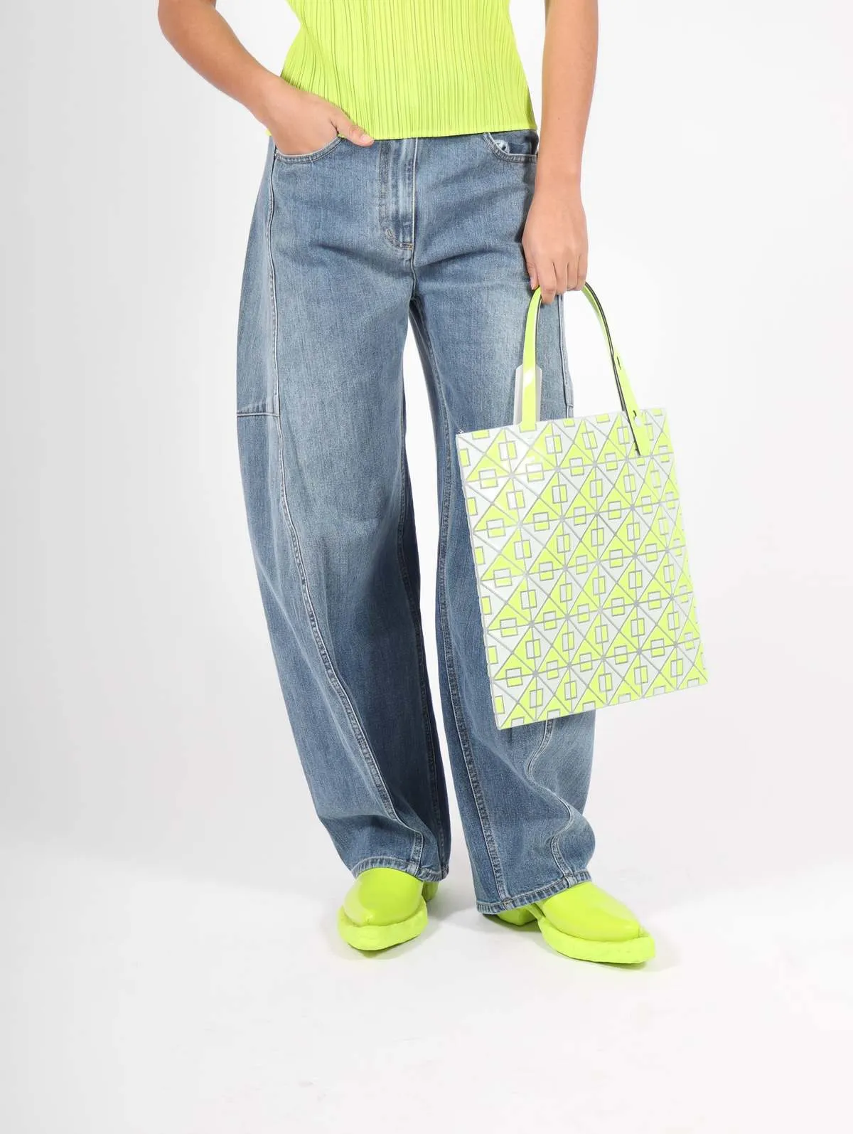 Connect Tote Bag in Yellow Green & Gray by Bao Bao Issey Miyake