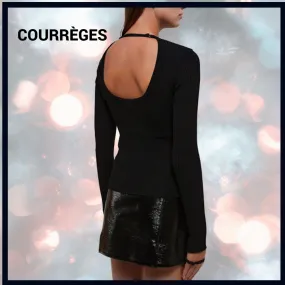 Courreges  |Casual Style Rib Long Sleeves Plain Office Style