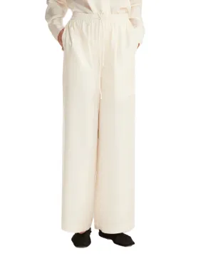 Cream Wide Leg Silk Trousers