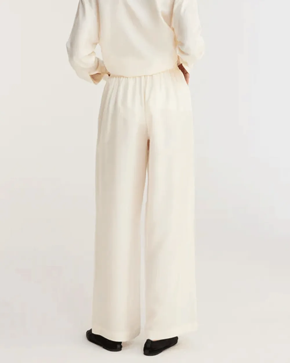 Cream Wide Leg Silk Trousers