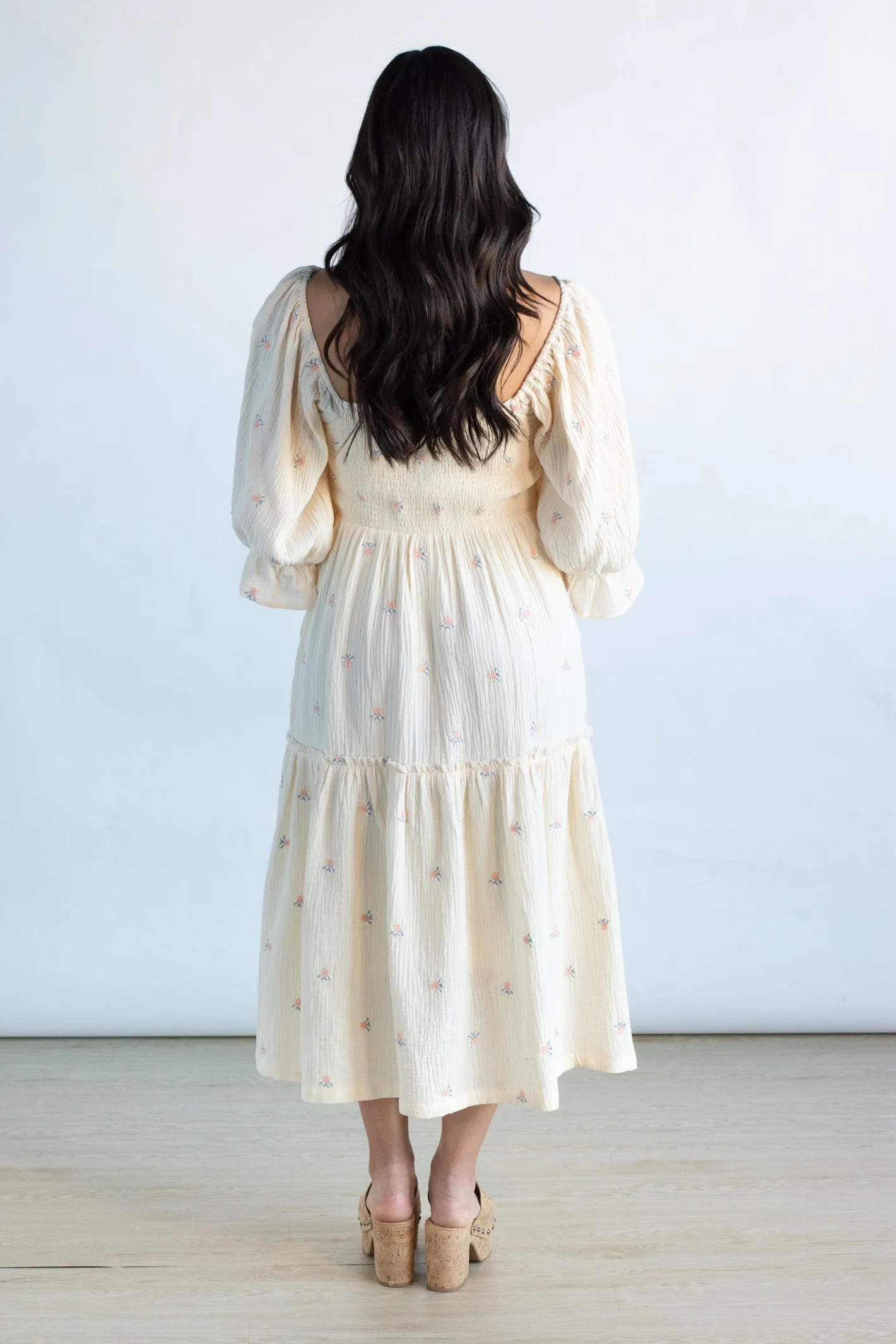 Creating My Own Sunshine Cream Embroidery Flower Maxi Dress