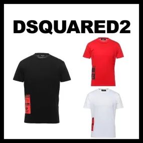 D SQUARED2  |Crew Neck Pullovers Cotton Short Sleeves Logo Luxury