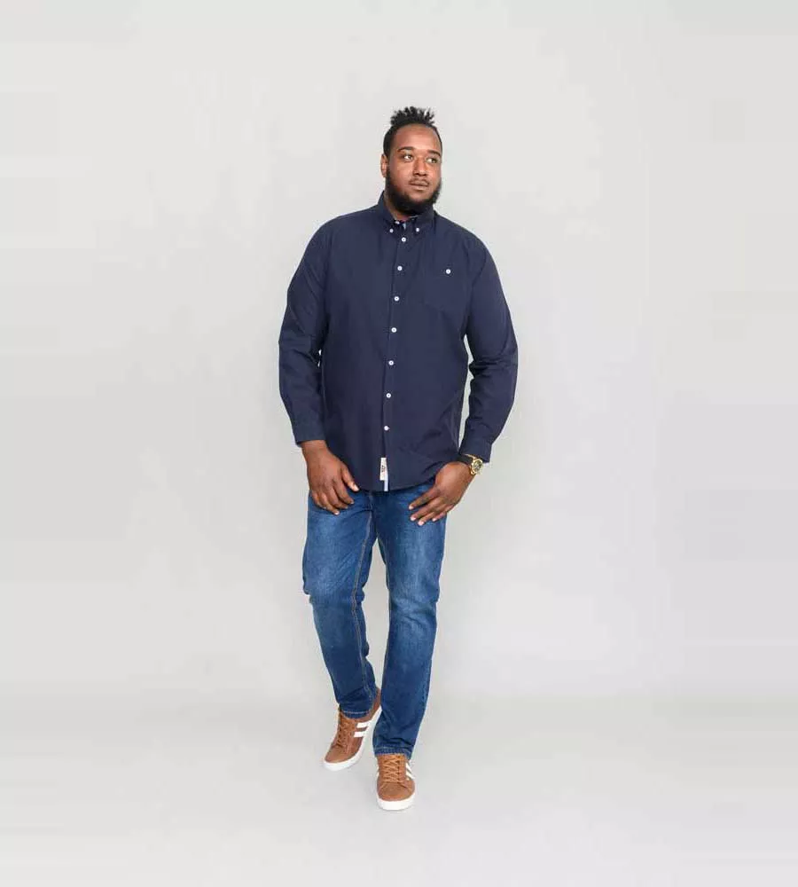 D555 Big  Mens Navy Oxford Shirt With Long Sleeves (COLCHESTER 1)