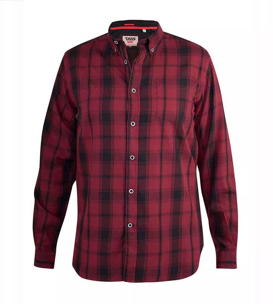 D555 Mens Red Check Shirt Long Sleeves With Chest Pocket (BENALLA)