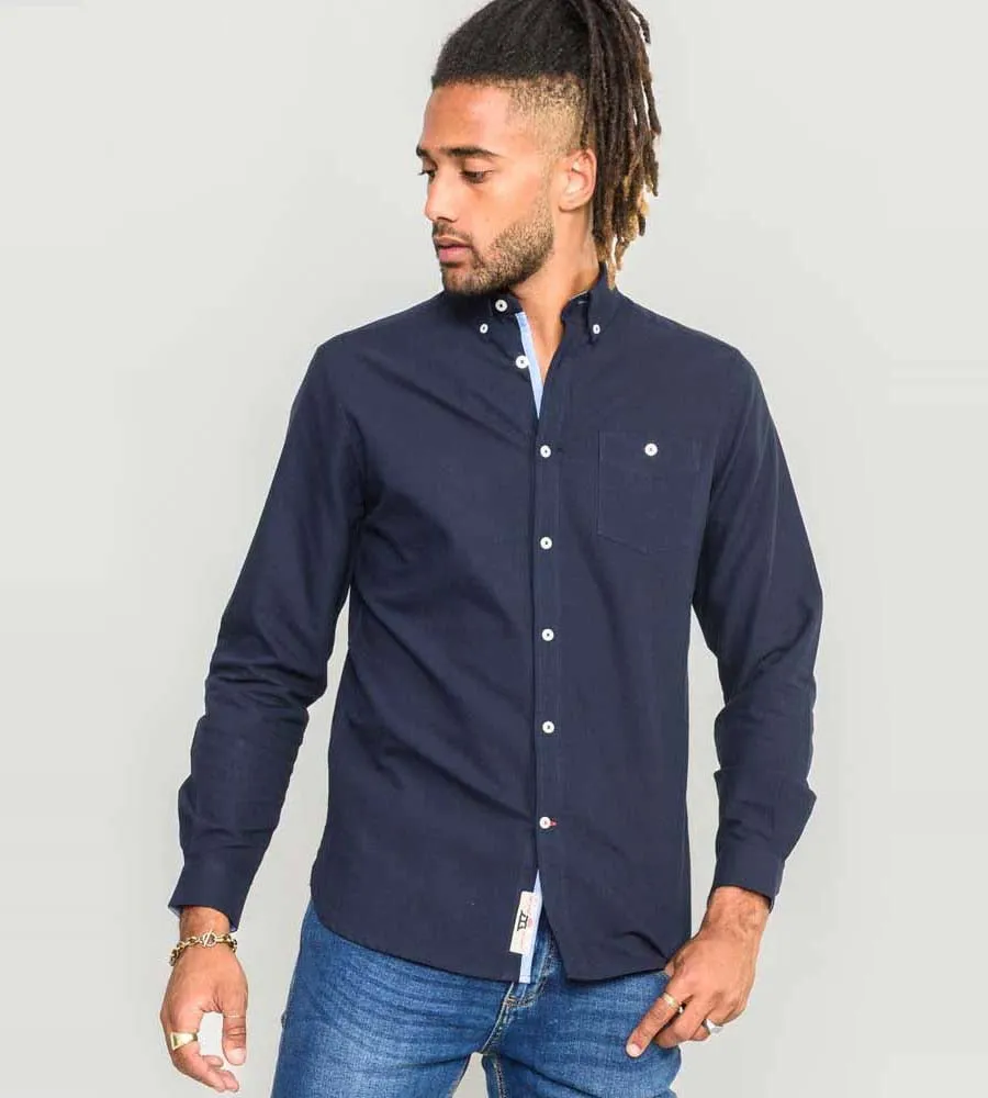 D555 Tall Mens Navy Oxford Shirt With Long Sleeves (COLCHESTER-1)