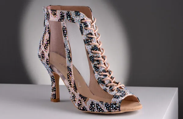 Dancin Boots Spacial Edition Leopard Satin with Lace and Zip Carbon Chrome