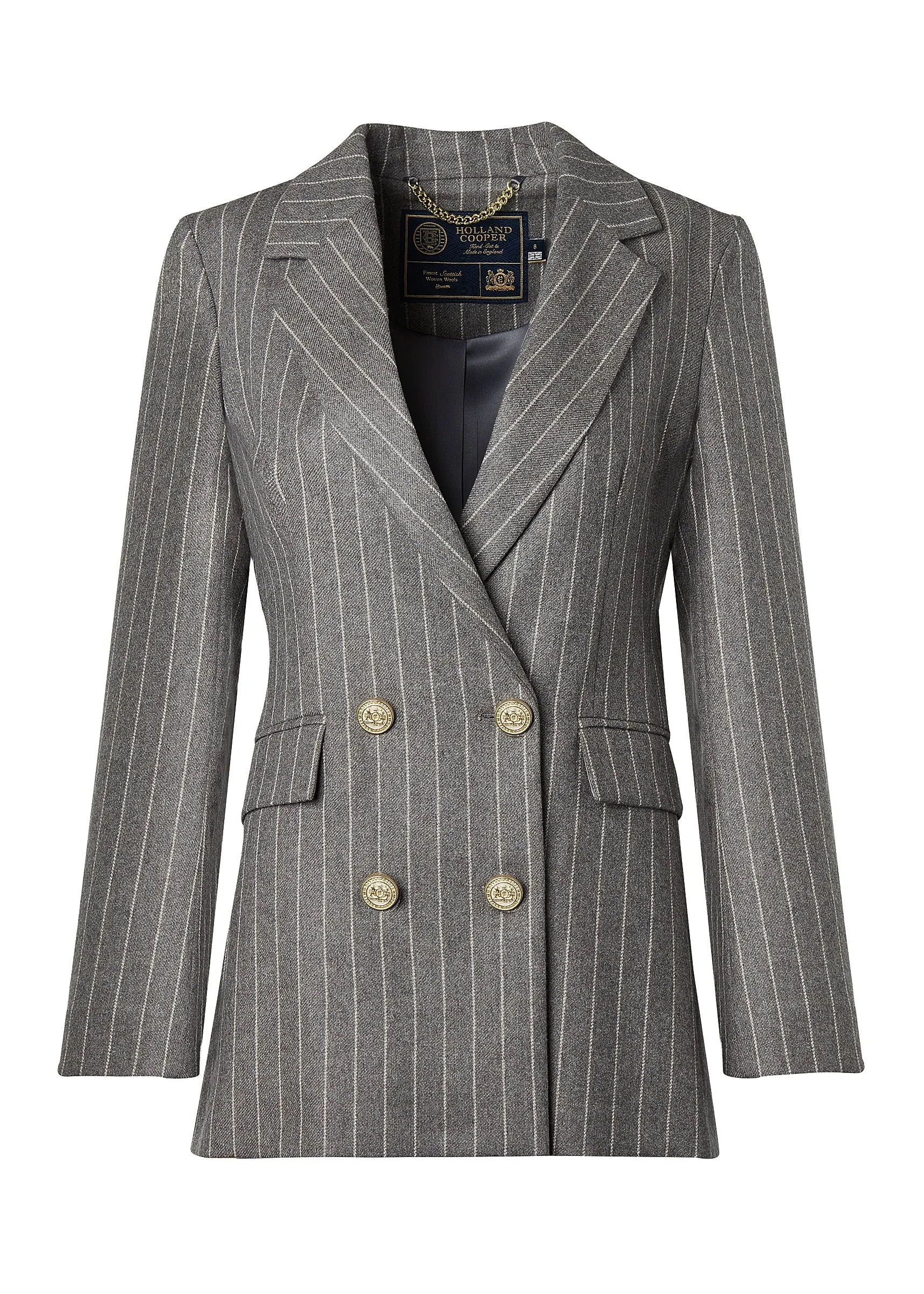 Double Breasted Blazer (Soft Grey Pinstripe)