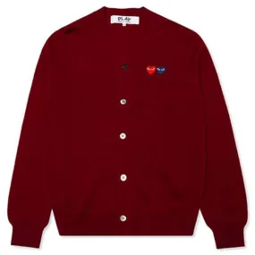 Double Heart Cardigan - Burgundy