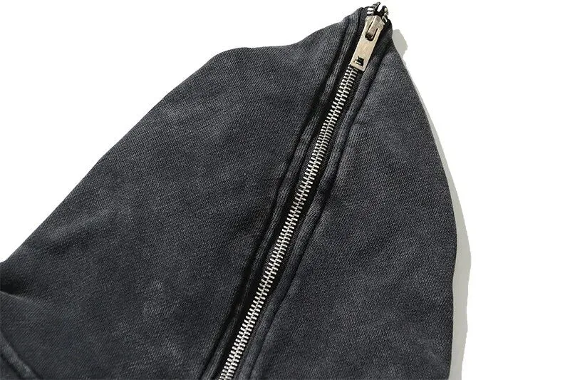 Dusty Black Color Classical Zipper Hoodie