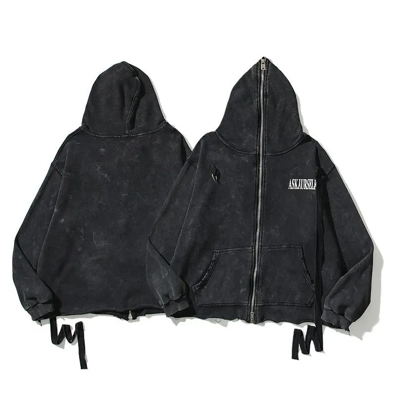 Dusty Black Color Classical Zipper Hoodie