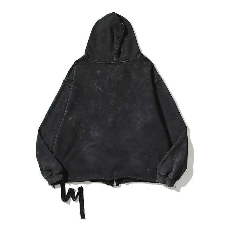 Dusty Black Color Classical Zipper Hoodie