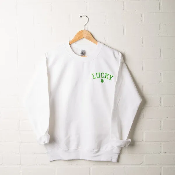 Embroidered Lucky Clover Graphic Sweatshirt