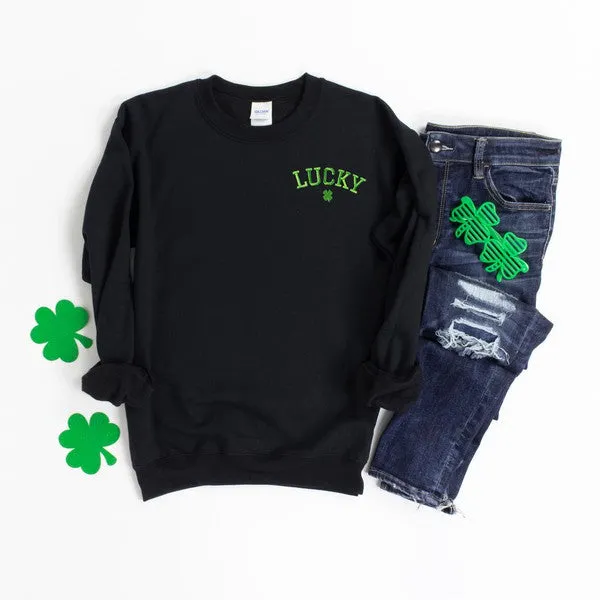 Embroidered Lucky Clover Graphic Sweatshirt