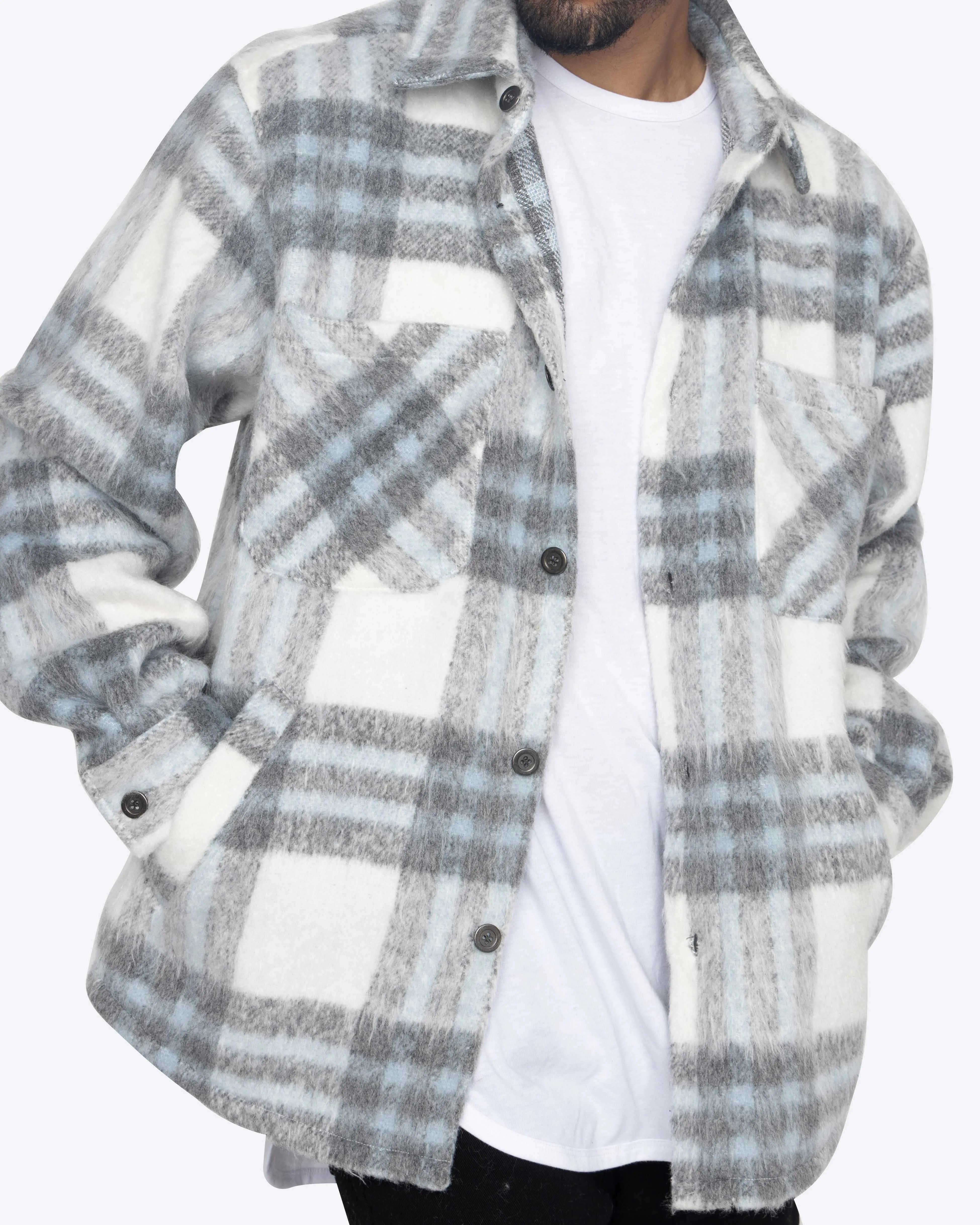 EPTM SLIT FLANNEL SHIRT-WHITE