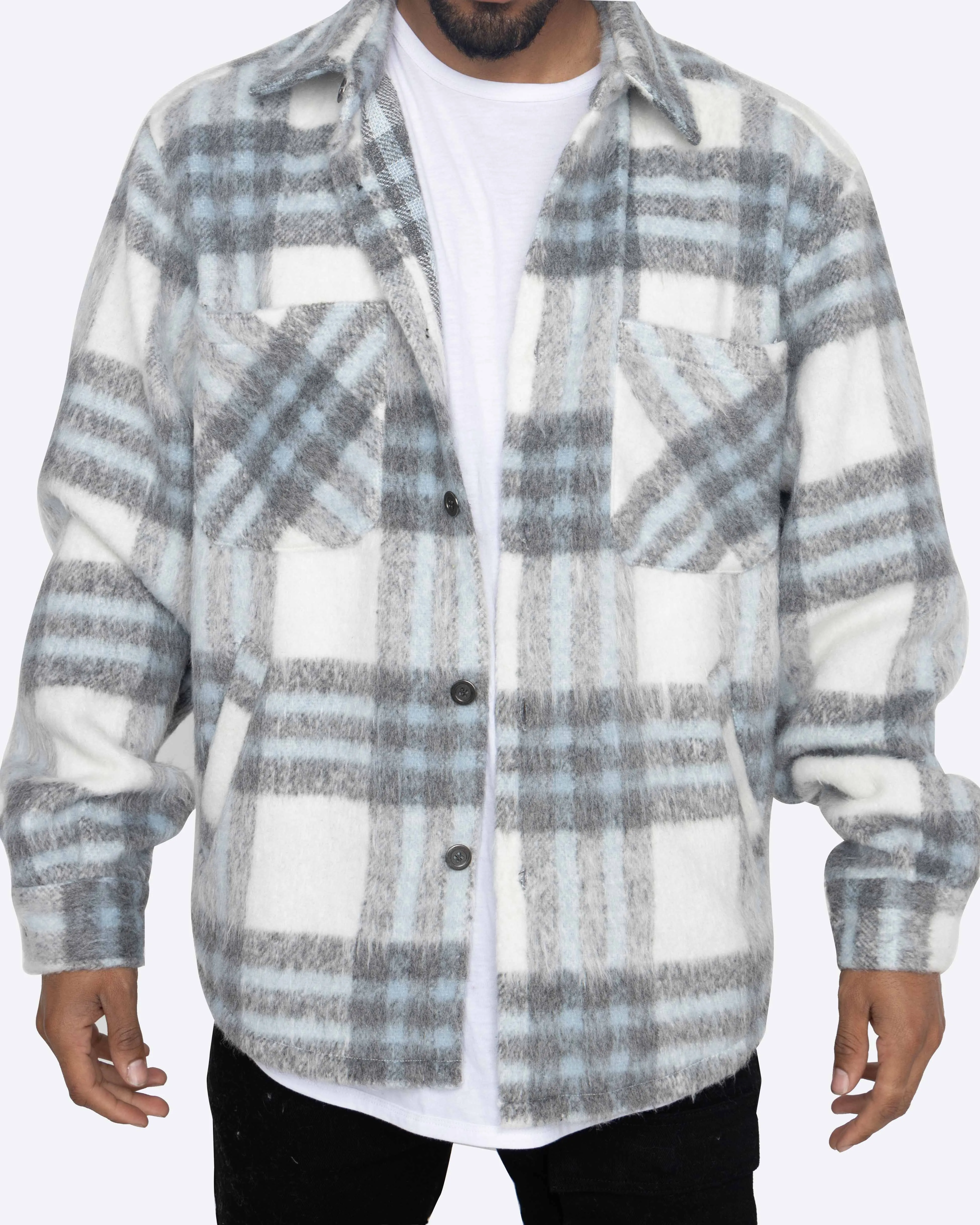 EPTM SLIT FLANNEL SHIRT-WHITE