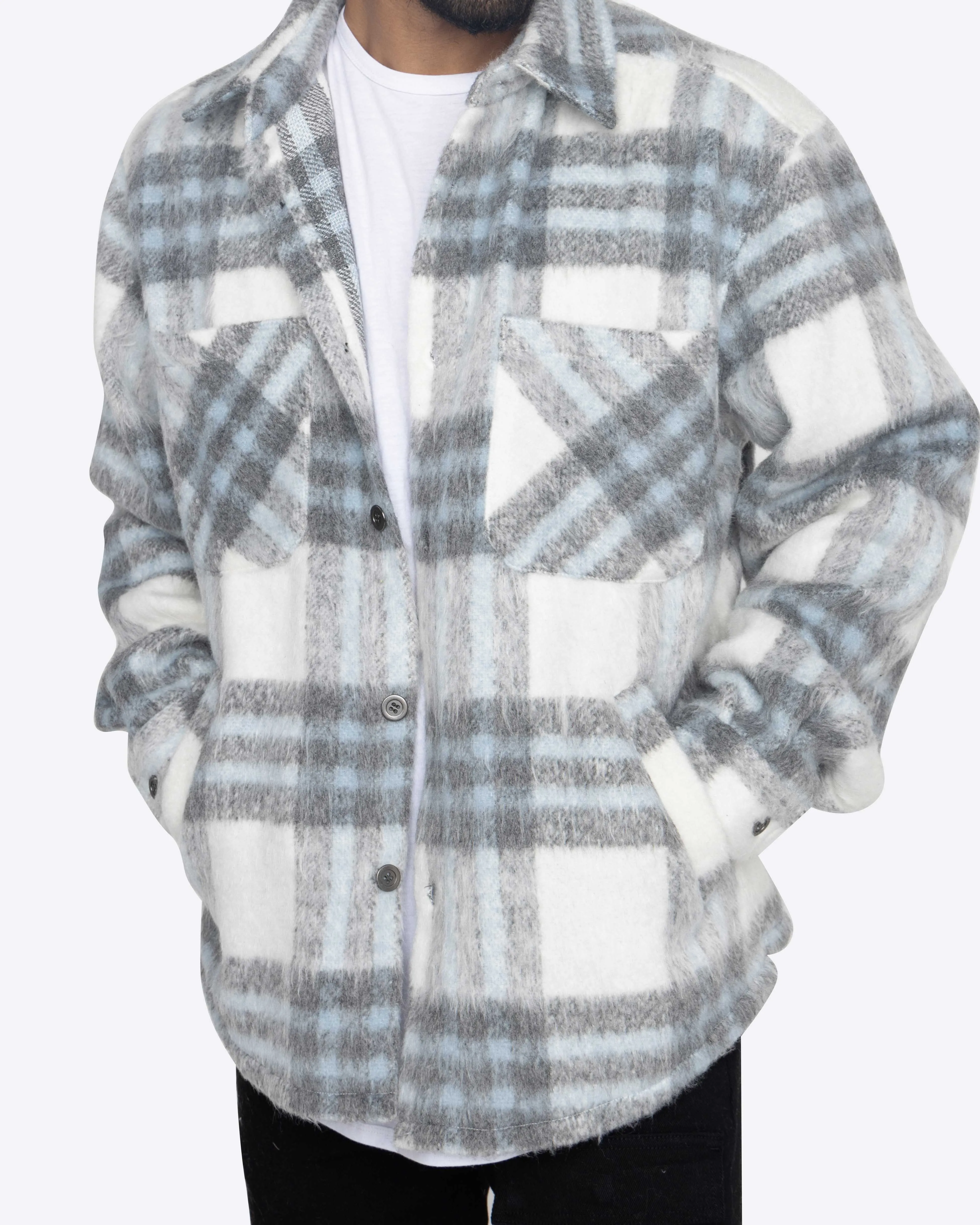 EPTM SLIT FLANNEL SHIRT-WHITE