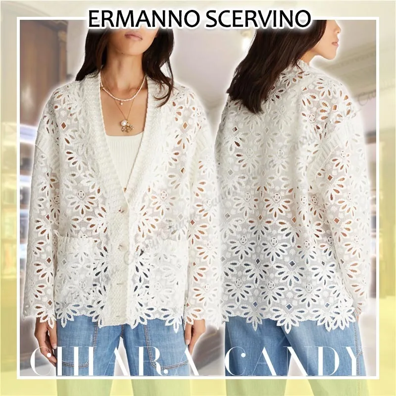 ERMANNO SCERVINO  |Casual Style Long Sleeves Plain Party Style Lace