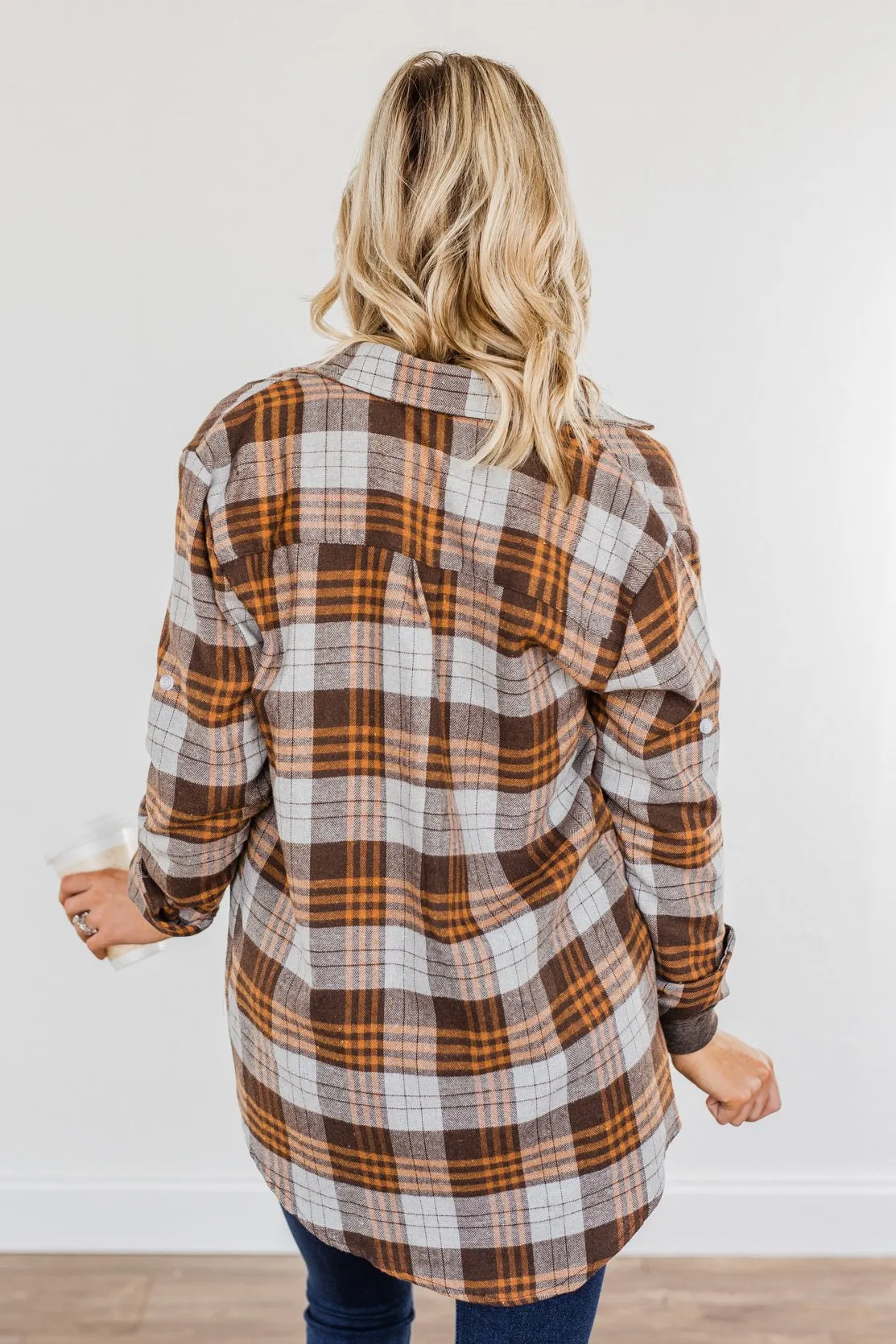 Falling For Your Smile Plaid Flannel- Grey & Brown