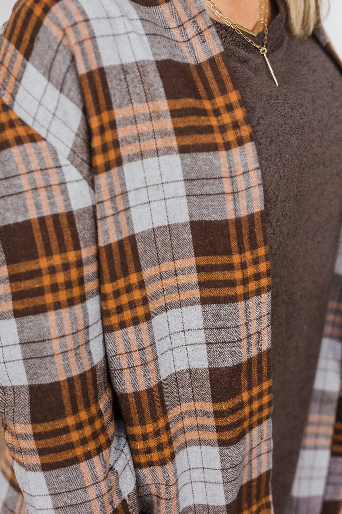 Falling For Your Smile Plaid Flannel- Grey & Brown