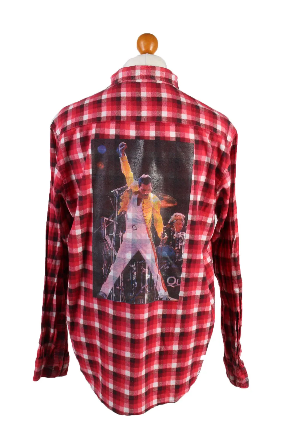 Flannel Shirt Freddie Mercury Printed Remake Long Sleeve Red L - Pepper Tree London