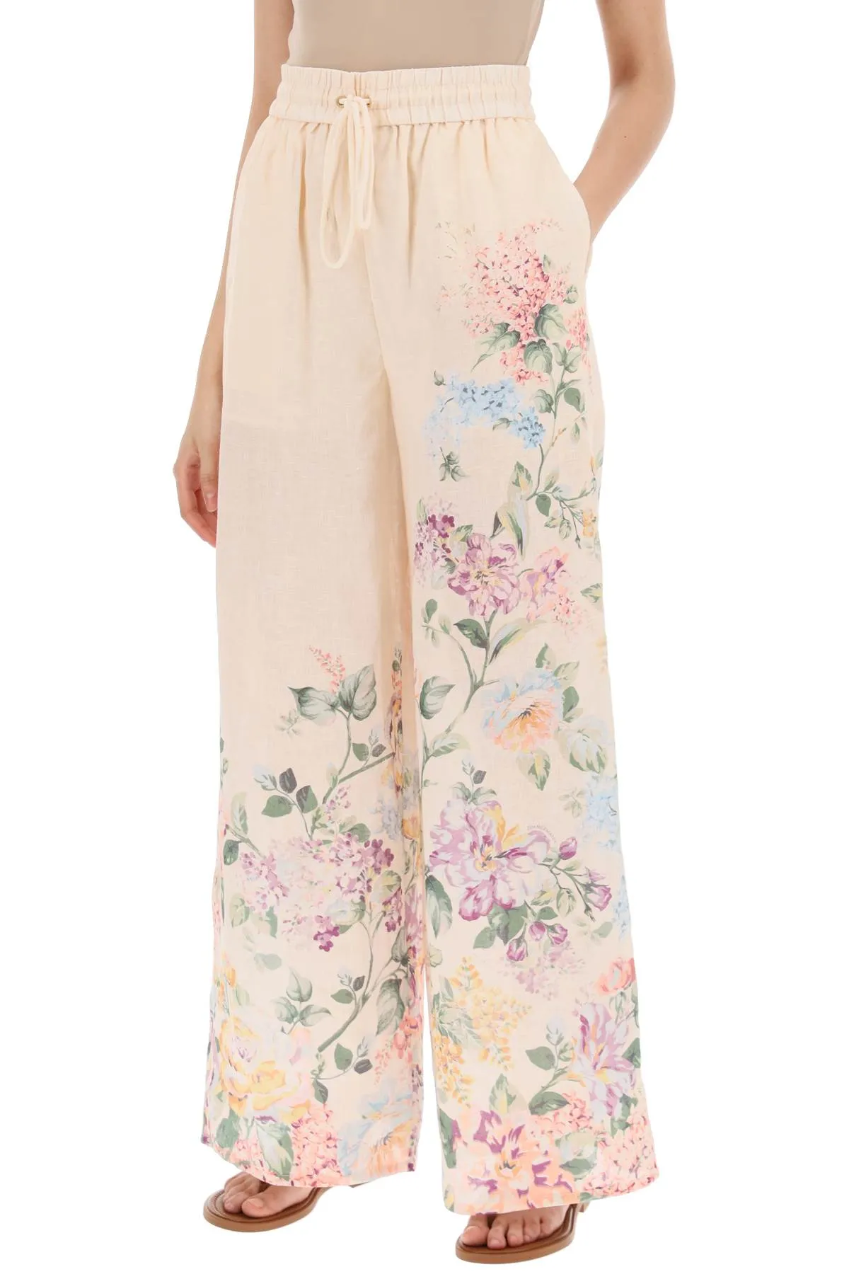 FLORAL PRINT LINEN TROUSERS