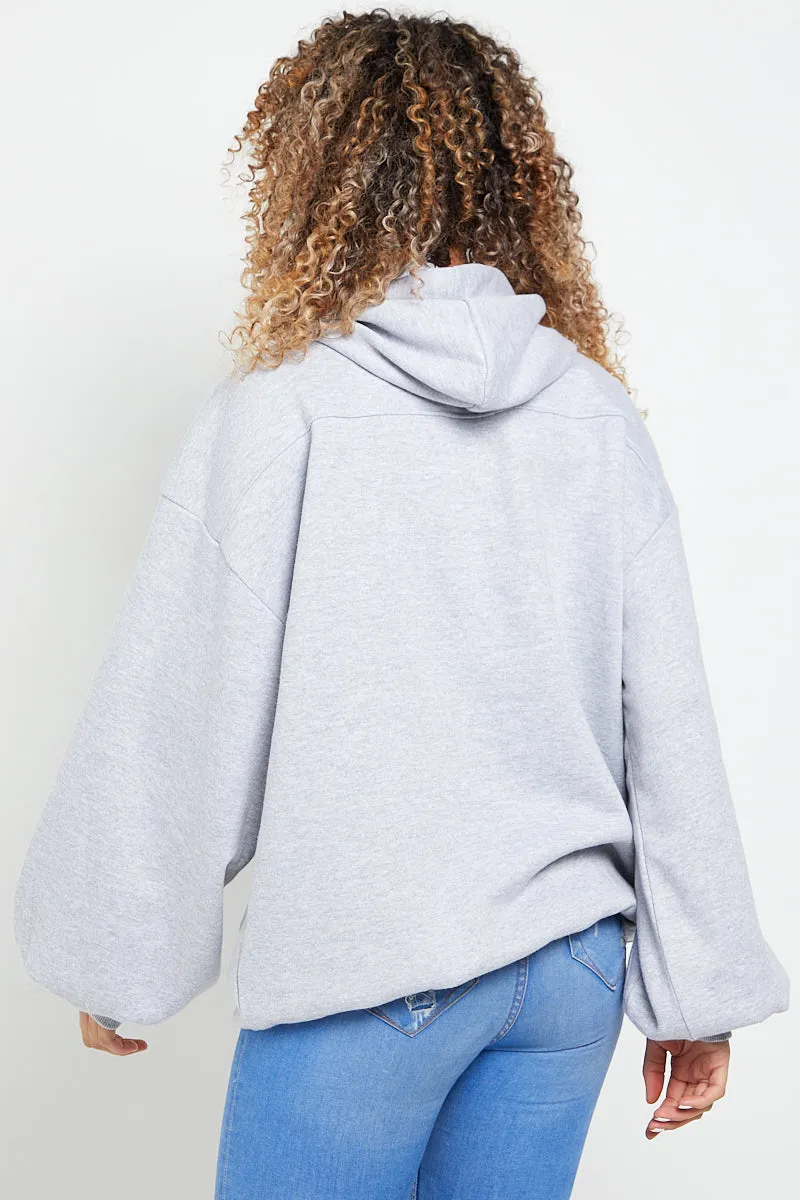 GREY AMOUR RUCHED SLEEVE HOODIE