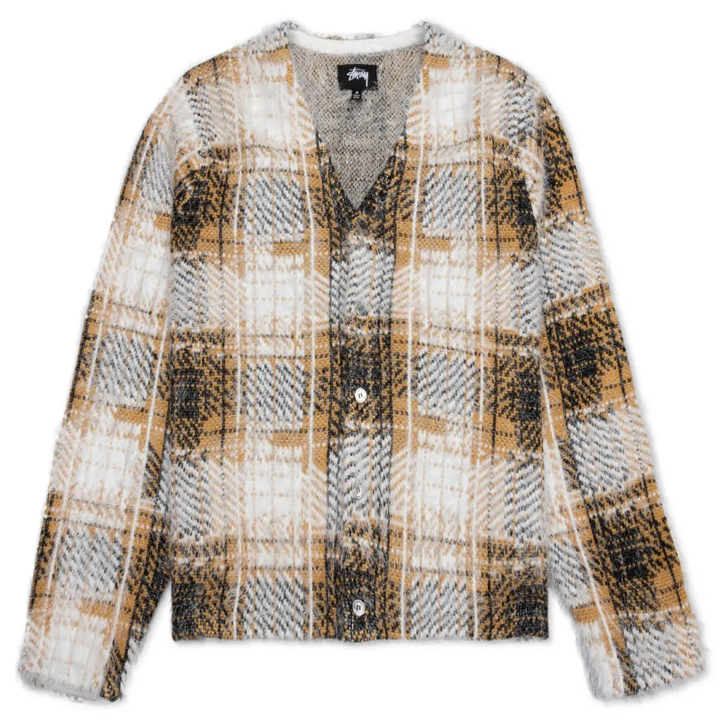 Hairy Plaid Cardigan - Gold