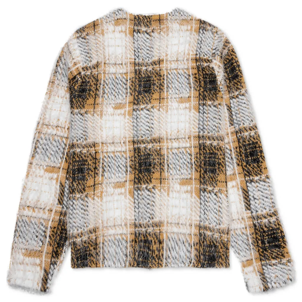 Hairy Plaid Cardigan - Gold