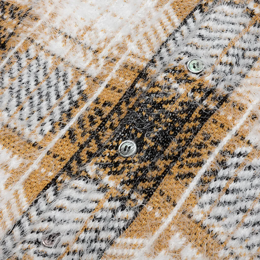 Hairy Plaid Cardigan - Gold