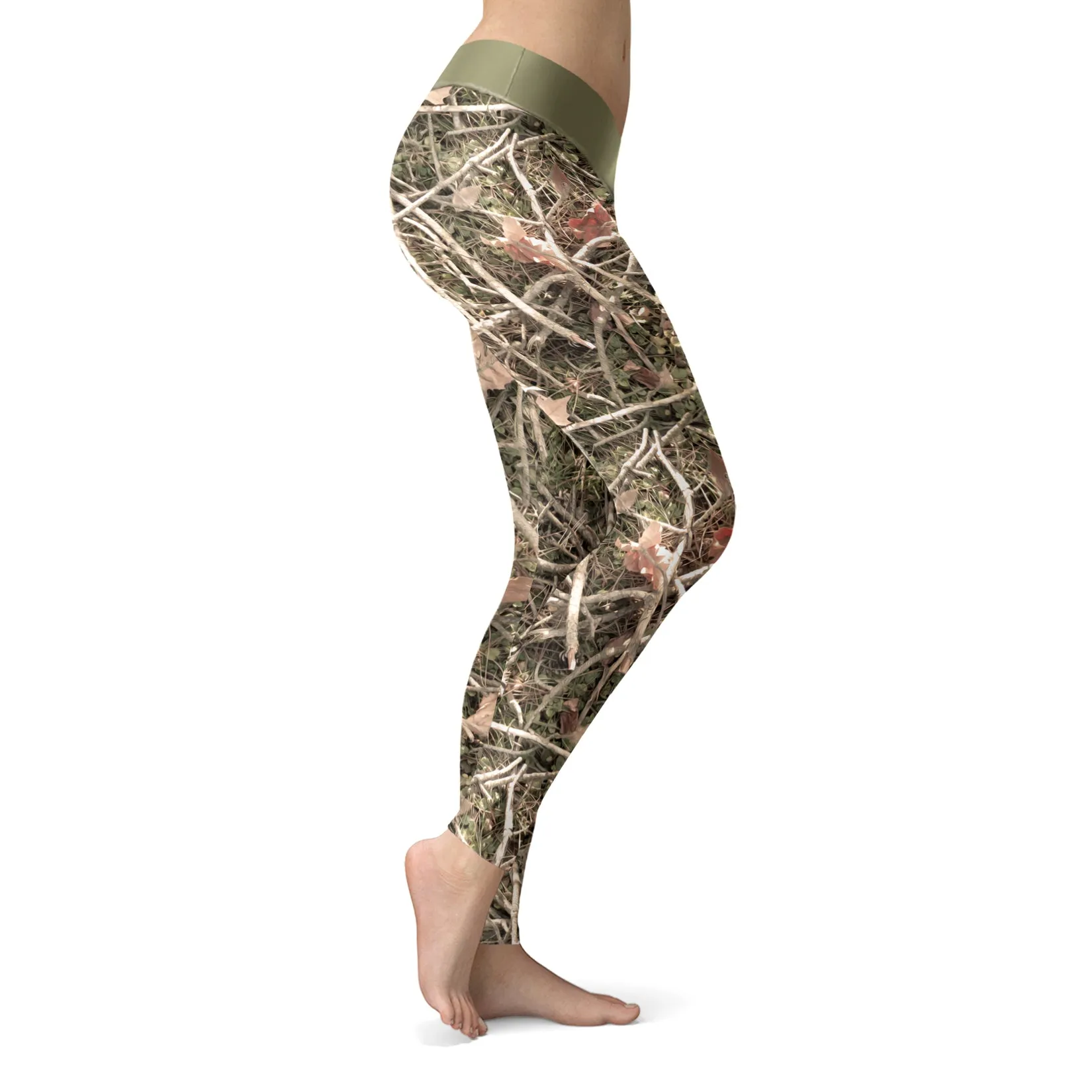 Hunting Leggings Realistic Branches and Leaves Camo