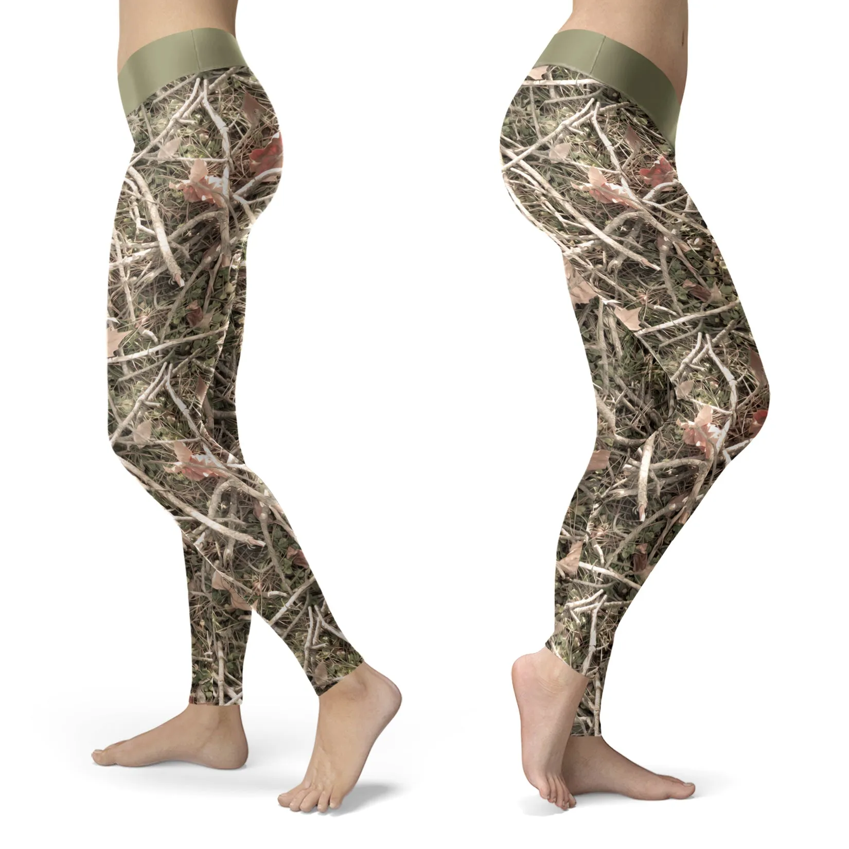 Hunting Leggings Realistic Branches and Leaves Camo