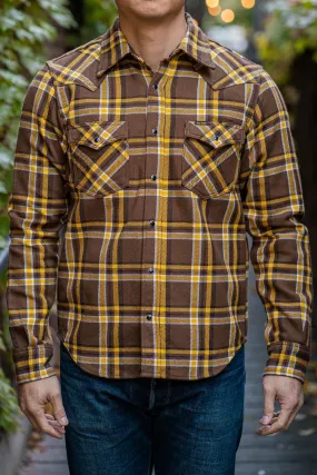 Iron Heart IHSH-372-BRN Ultra Heavy Flannel Brown Crazy Check Western Shirt - Brown