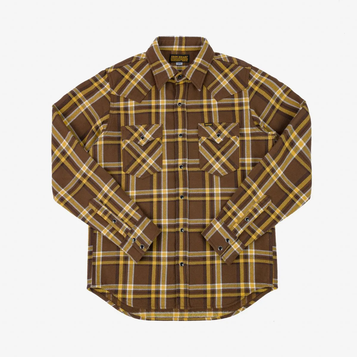 Iron Heart IHSH-372-BRN Ultra Heavy Flannel Brown Crazy Check Western Shirt - Brown