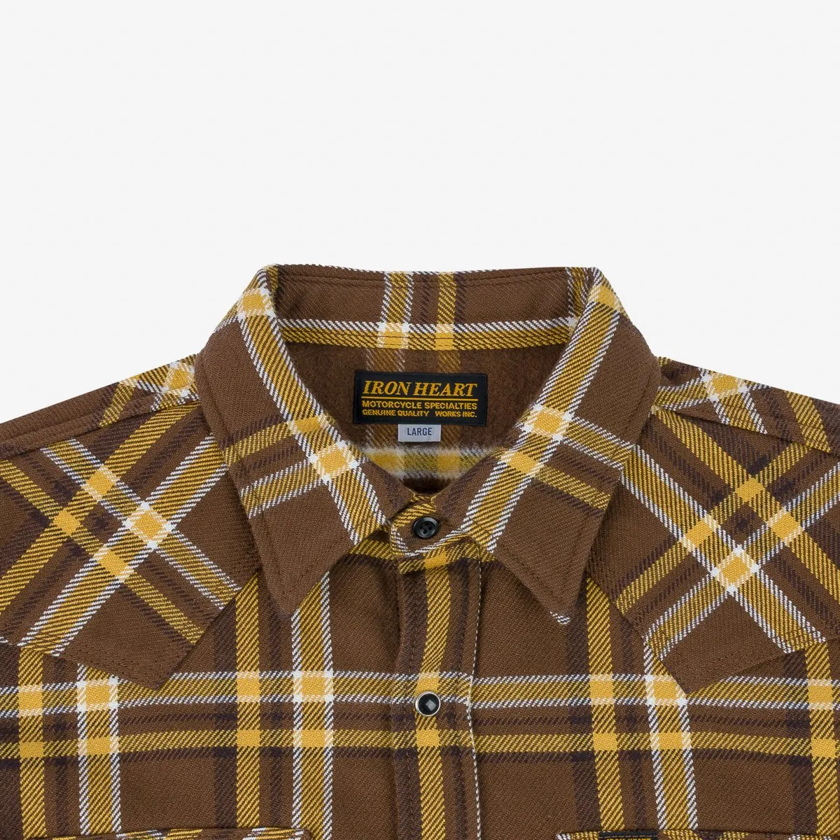 Iron Heart IHSH-372-BRN Ultra Heavy Flannel Brown Crazy Check Western Shirt - Brown