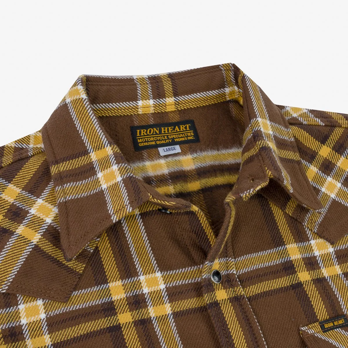 Iron Heart IHSH-372-BRN Ultra Heavy Flannel Brown Crazy Check Western Shirt - Brown