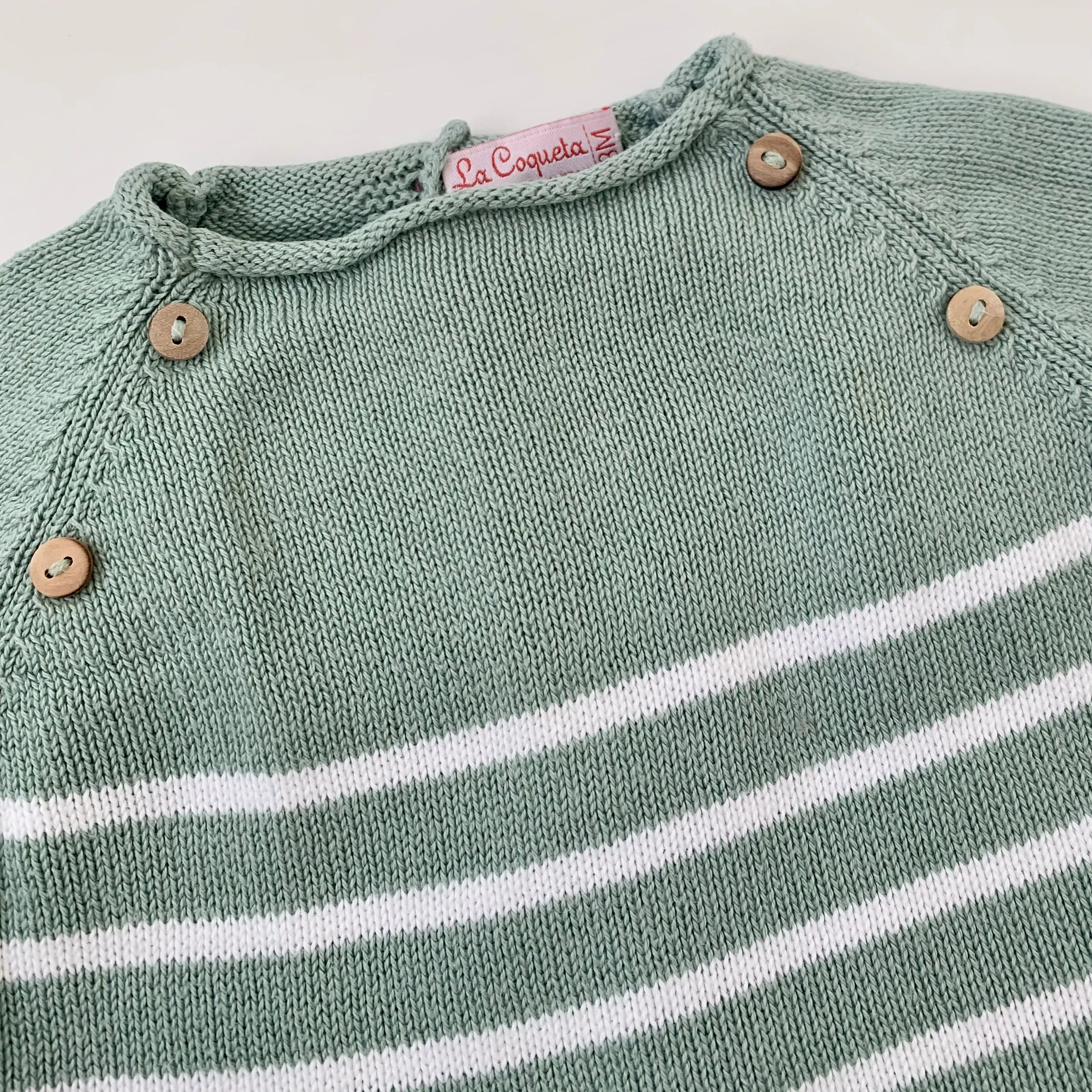 La Coqueta Celadon Stripe Cotton Set: 3 Months