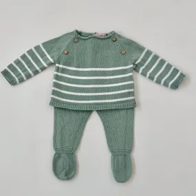 La Coqueta Celadon Stripe Cotton Set: 3 Months