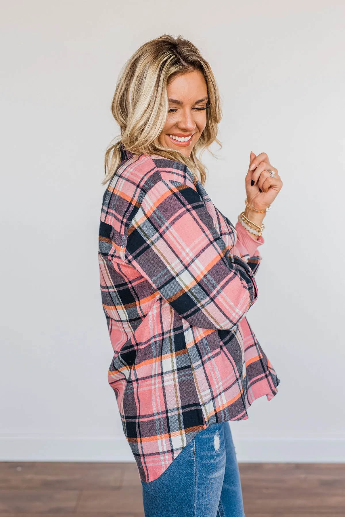 Lovely Seeing You Button Down Flannel- Pink