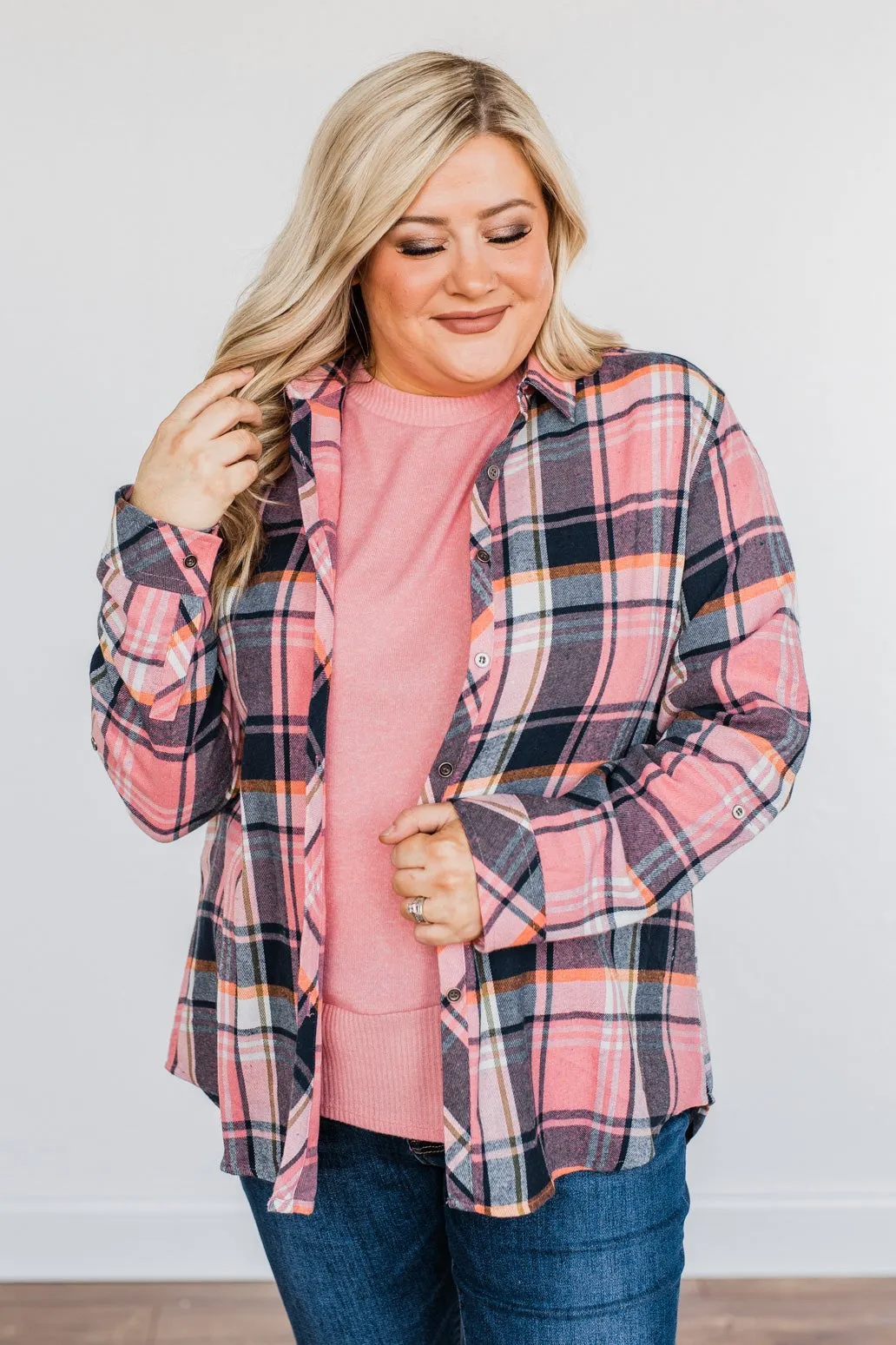 Lovely Seeing You Button Down Flannel- Pink