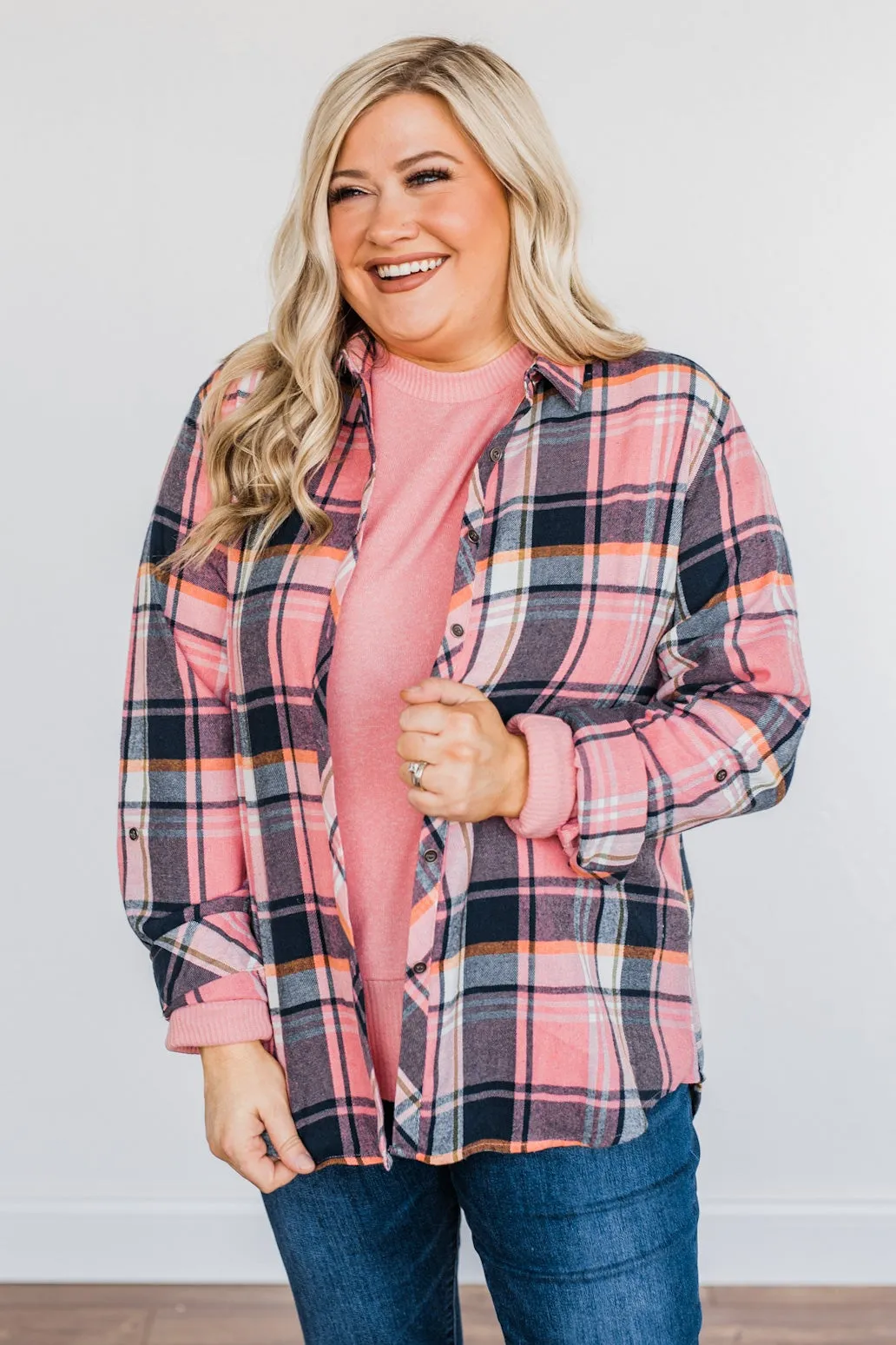 Lovely Seeing You Button Down Flannel- Pink