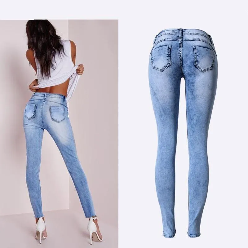 Low Waist Sky Patchwork Skinny Tight Jeans