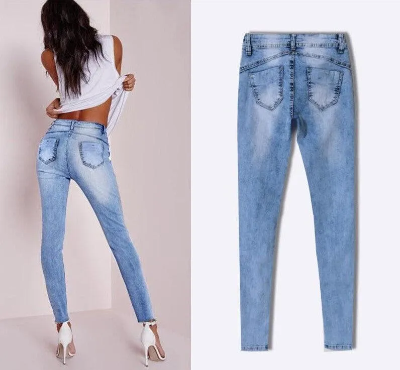 Low Waist Sky Patchwork Skinny Tight Jeans