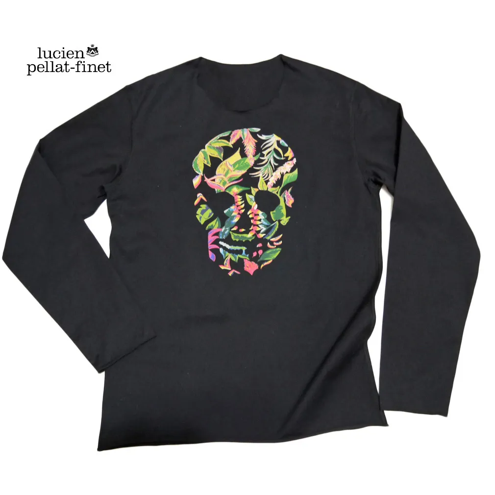 lucien pellat finet  |Crew Neck Skull Long Sleeves Cotton Long Sleeve T-shirt