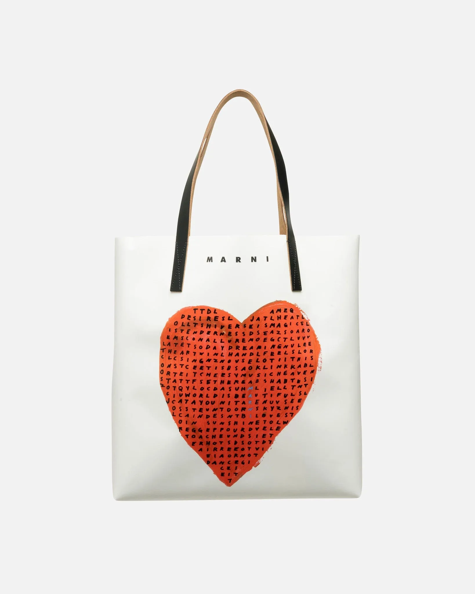 Marni Wordsearch Heart Print Tote Bag in Natural White