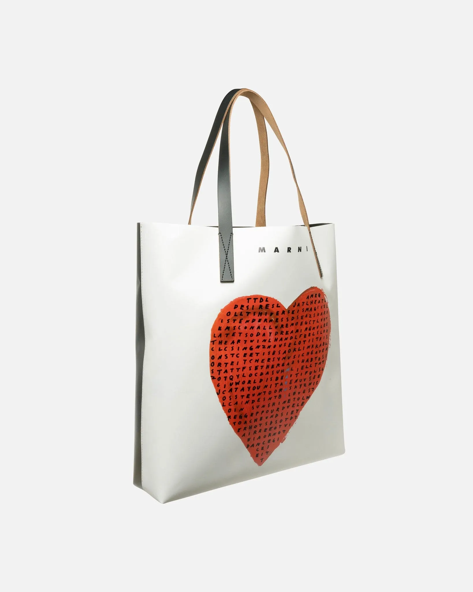 Marni Wordsearch Heart Print Tote Bag in Natural White